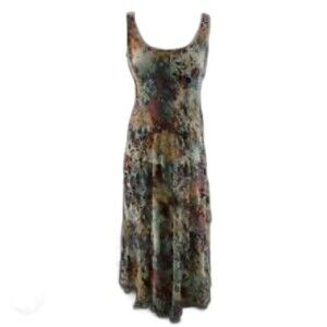 Kasper Dress  Womens 10 Floral Midi A Line Tiered Chiffon Fringed Lettuce Hem